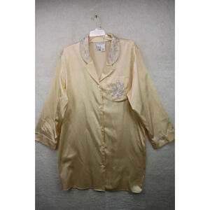 Natori Classics Saks Fifth Ave. Women's Gold Button Up Night Shirt-Large